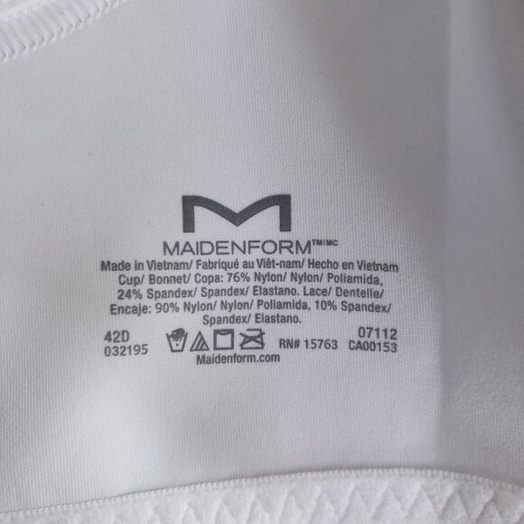 Maidenform Womens Front Close Racerback Bra 42D White Lace & Smooth Smartzone - Picture 2 of 7